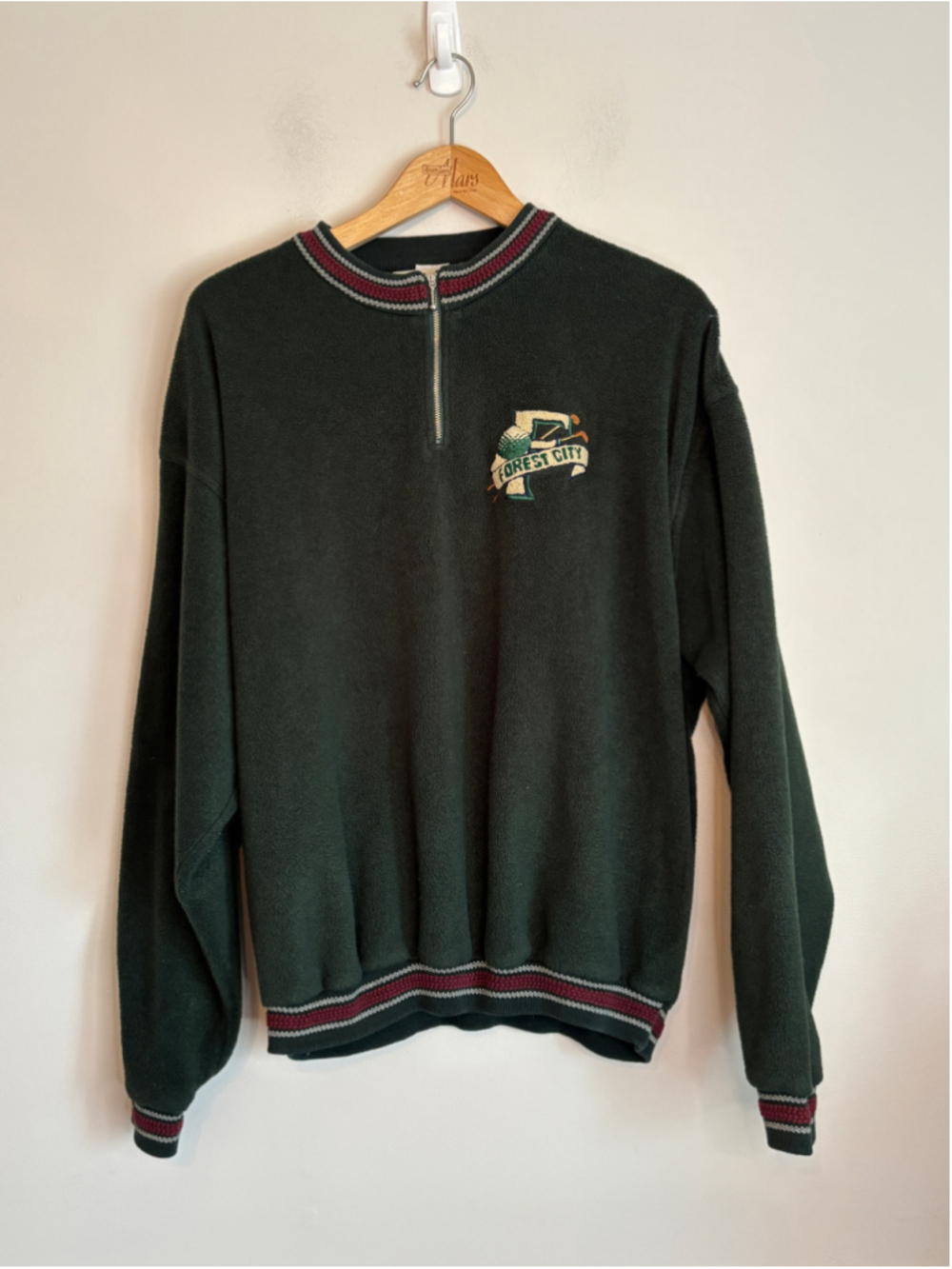 Vintage Second Skin 1/4 Zip Fleece Sweater XL Green Maroon Forest City Golf